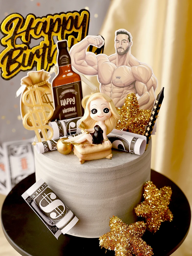 Black Golden Royal Style Sex Lady Cool Man Happy Birthday Cake Topper for Party Decoration Baking Supplies Love Gifts image 6
