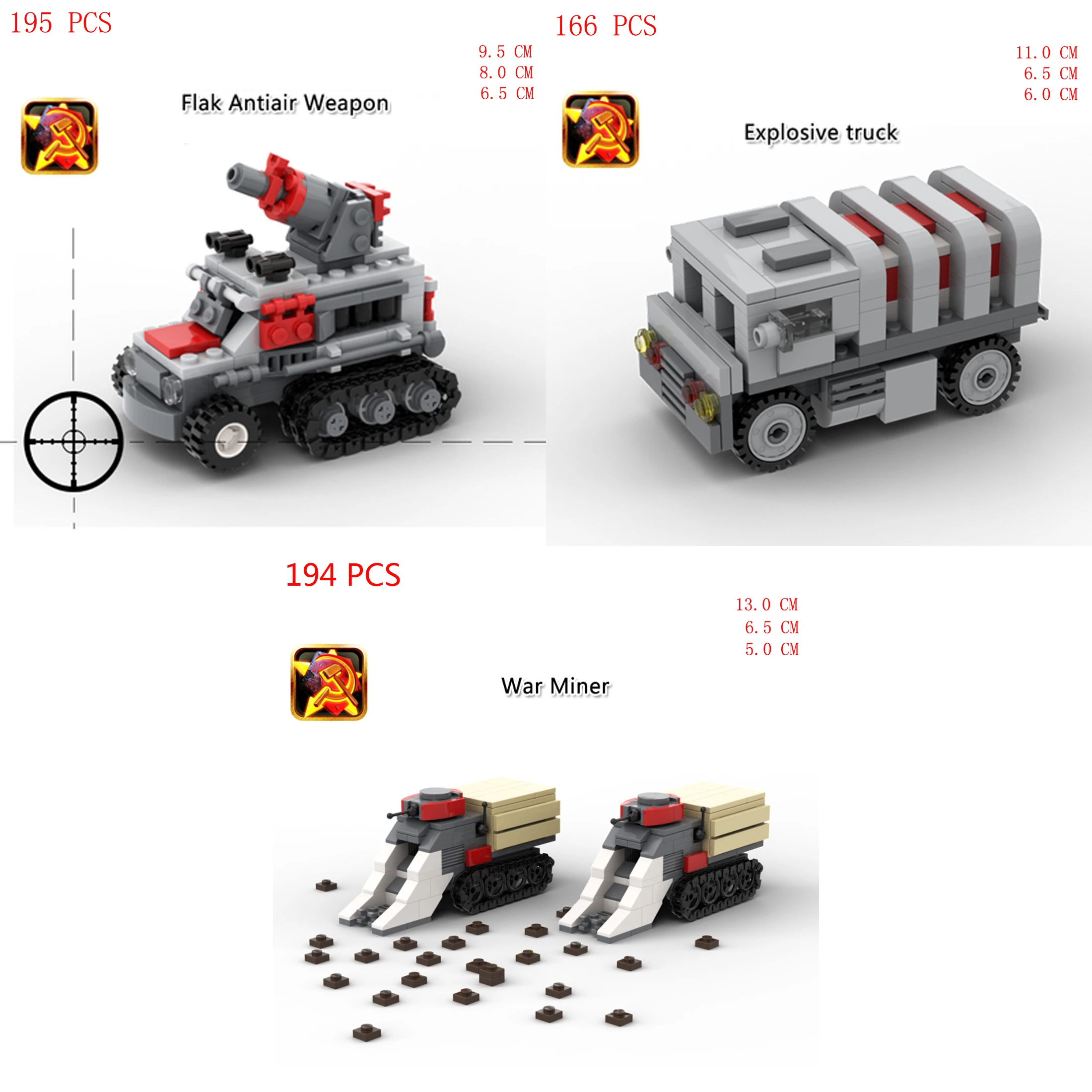 

hot military Soviet Army army Red alerts Demolition Truck War Miner Flak Antiair Weapons war vehicles Building blocks toys gift