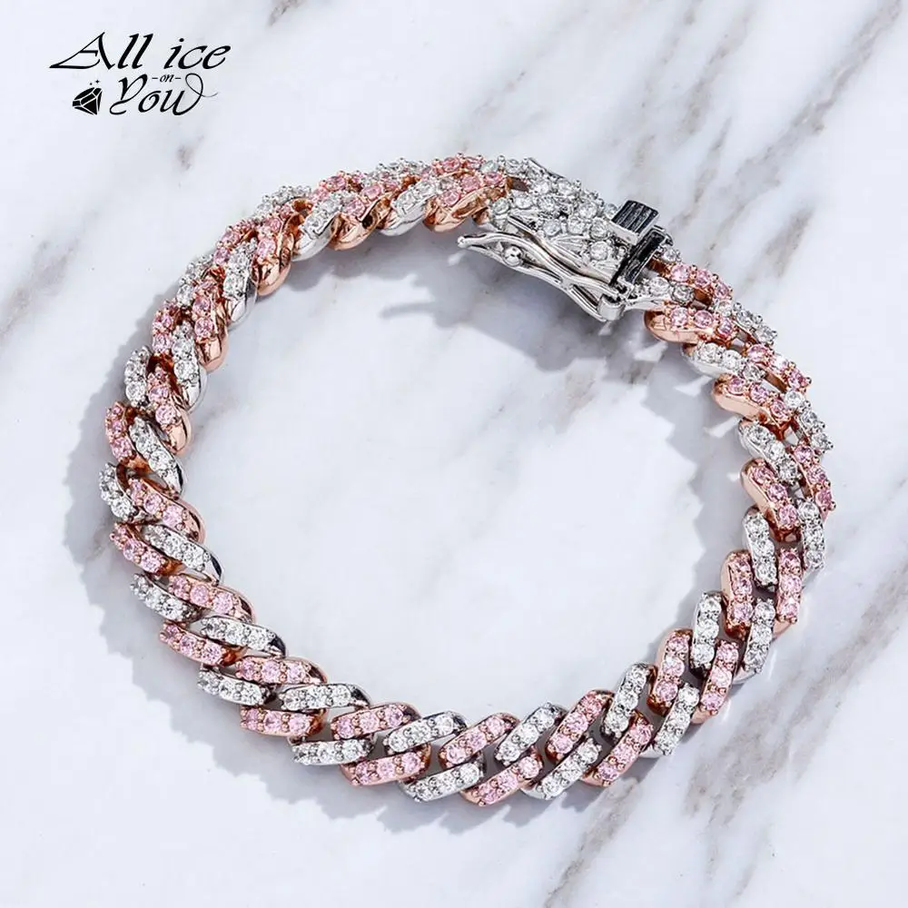 ALLICEONYOU 8mm Miami Cuban Chain Bracelet Iced Out Micro pave Cubic Zirconia High Quality Hip Hop Rock Fashion Jewelry For Gift