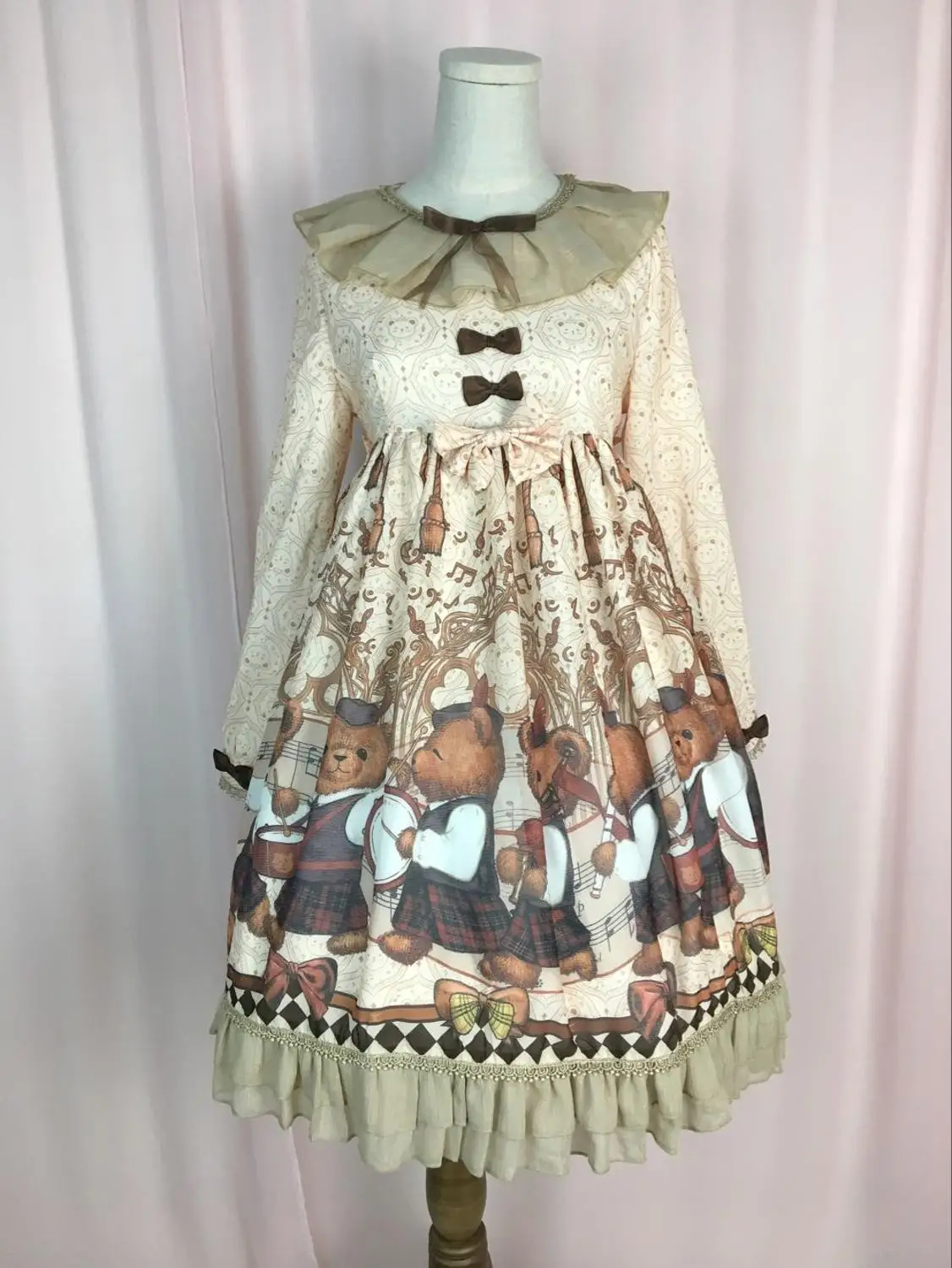 Japanese sweet lolita dress cute printing o-neck vintage lace bowknot victorian dress kawaii girl gothic lolita op loli cos