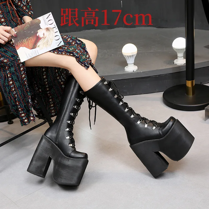 Custom large yards outside single high-barrel women\'s boots 17cm new nightclub DJ hate sky high stage catwalk heels women shoes