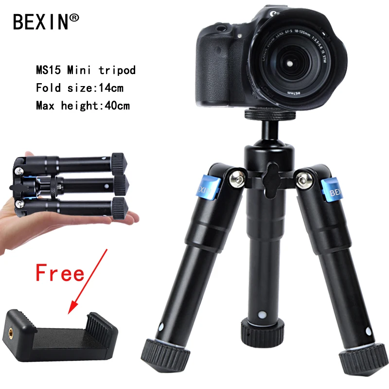 BEXIN MS15 Lightweight Tripod Mini Cell Phone Camera  Stand Bracket Mount Adapter For  Self-Timer Free  Clip