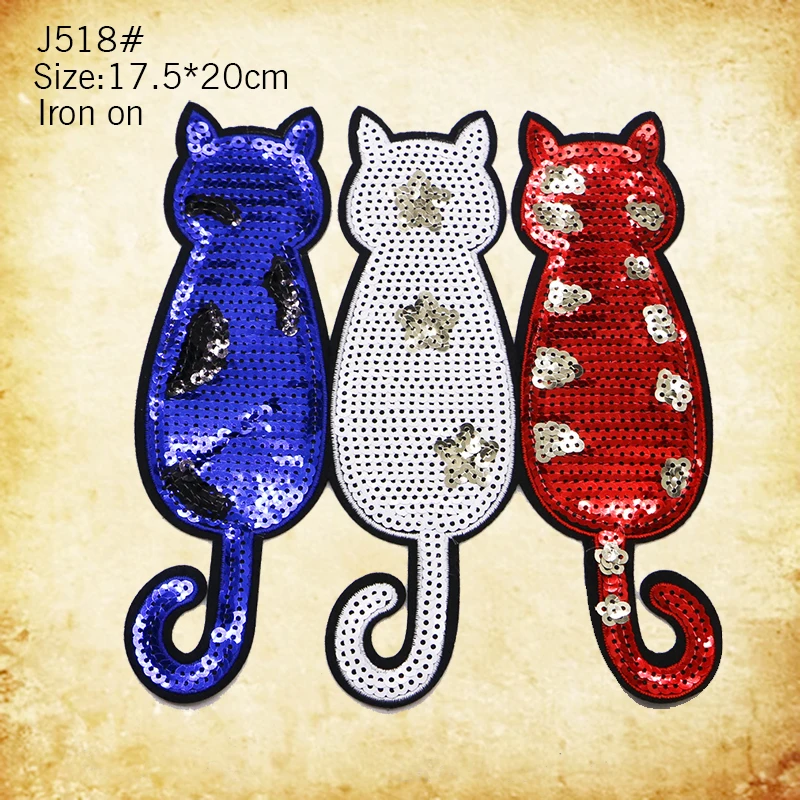 High end colorful sequins cute animal cat and dog pattern embroidery patch DIY animation badge embroidery sewing and embroidery