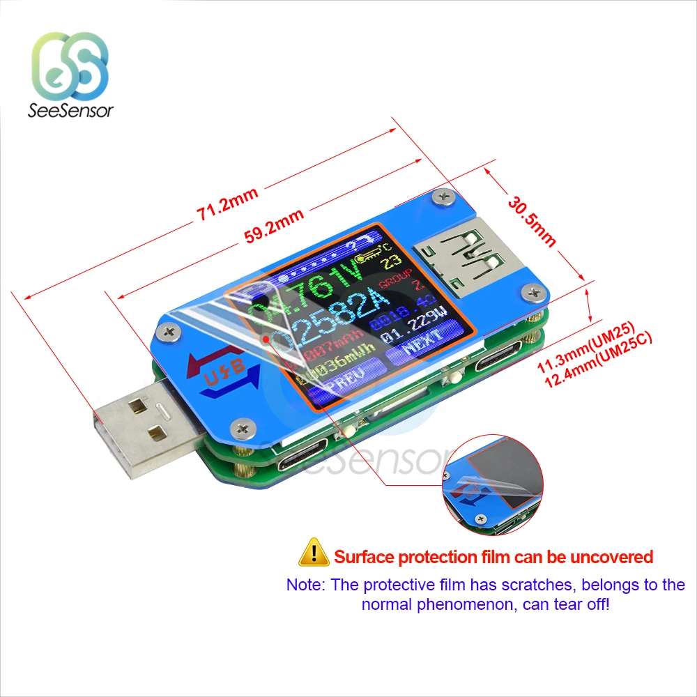 UM24 UM24C UM25 UM25C UM34 UM34C misuratore di corrente di tensione USB 2.0 Micro USB tipo-c LCD voltmetro amperometro carica batteria Tester USB