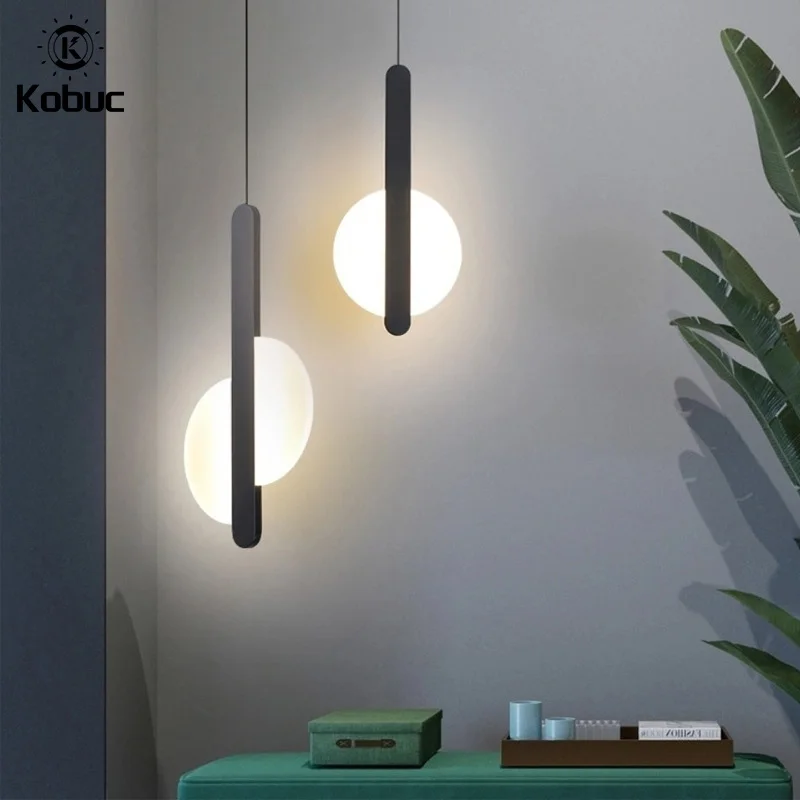 

Kobuc Modern Bedside 10W Led Pendant Light Black White 3 Design Nordic Single Light Hanging Fixture for Bar Decor Acrylic Lamp