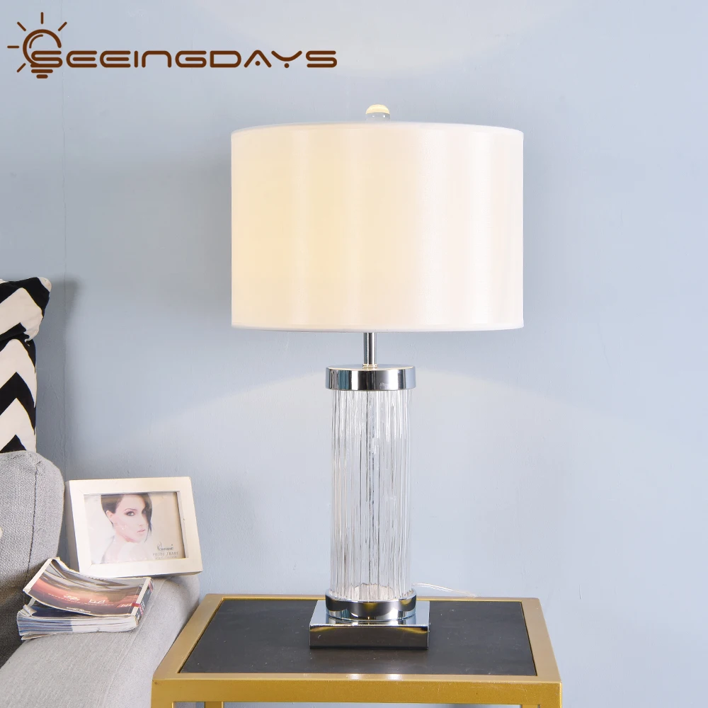 Clear Watermark Glass Crystal Cylinder Table Lamp White Black Lampshade LED Desk Lamp Bedside Lamp 220v 110v EU Home Decor