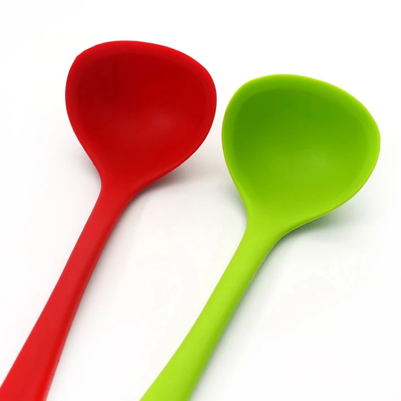 Ladle Spoon Silicone Nonslip Solid Color Kitchen Ladle Soup Scoop Tableware Rice Ladle Dinner Scoops Kitchen Supplies Cook Tool