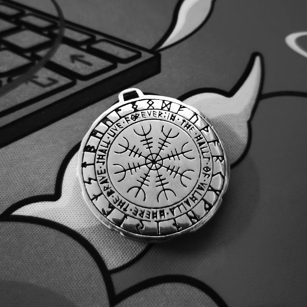 Nordische Runen Vegvisir Kompass-Halskette für Männer, verblasst nie, Edelstahl, Wikinger-Dreizack-Amulett-Anhänger, isländischer Vintage-Schmuck – Detail 5