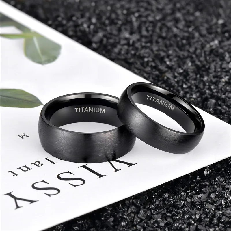 Kolmnsta 6/8mm Black Men Rings Brushed Male Pure Titanium Ring Cool Couple Wedding Band Unisex Dark anillo hombre Allergy free