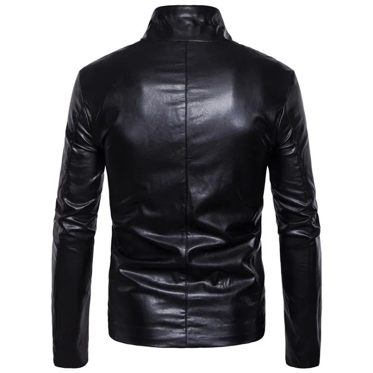 Spring Male Leather Jacket Fashion Oblique Zippers Motorcycle Jacket Men Autumn Slim Fit Black Faux Leather Jackets Coats