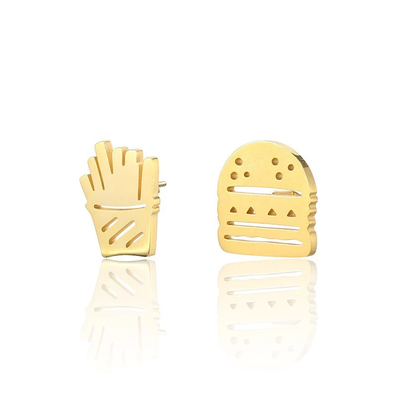 Stainless Steel Fast Food Hamburger And Fries Minimalist Stud Earrings Jewelry Cute Women Gifts For Valentine's Day