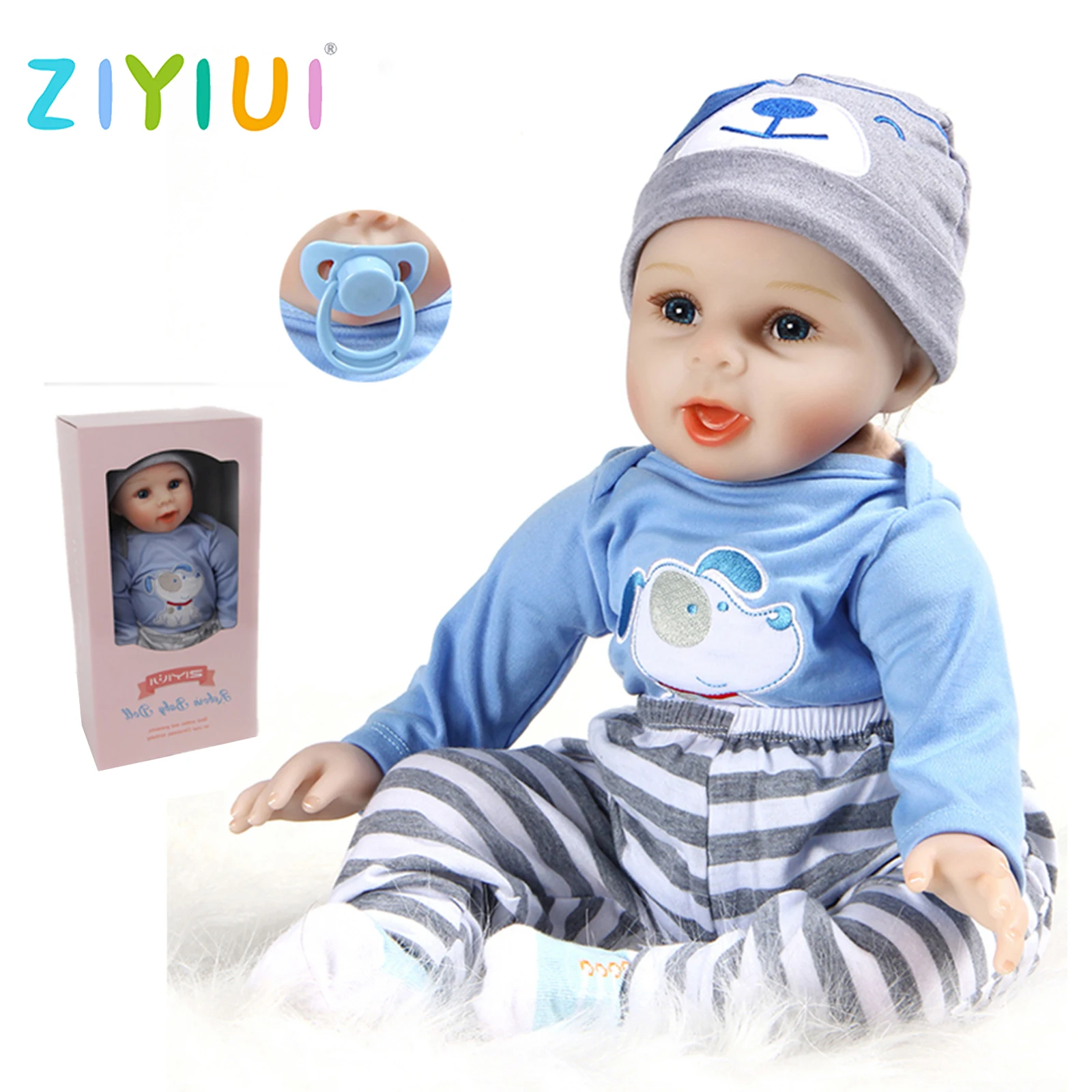 ZIYIUI Realistic 22 Inch 55 Cm Reborn Baby Dolls Lifelike Silicone Boy Handmate Rooteed Mohair Reborn Doll Fashion Children Gift