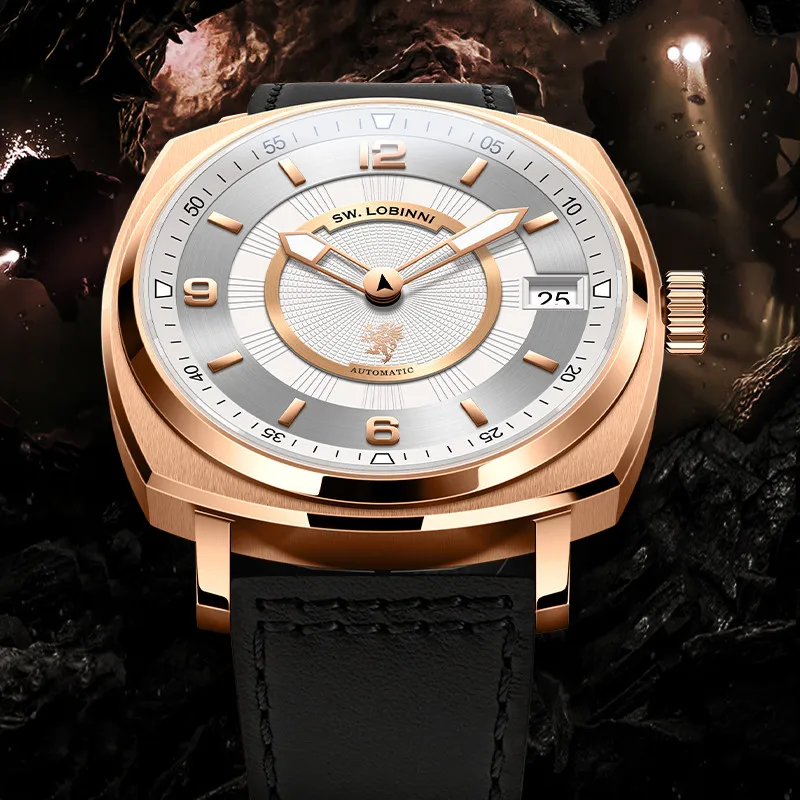 Svizzera LOBINNI Luxury Brand Seagull Orologi meccanici automatici da uomo Zaffiro 50M Impermeabile Lancette luminose Orologio L16055