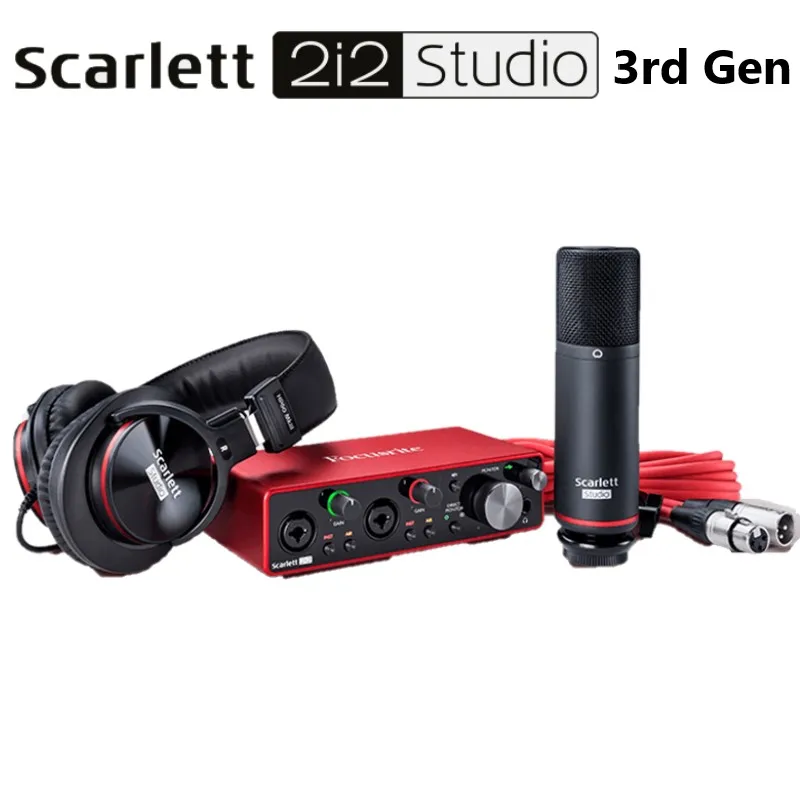 Focusrite scarlett 2i2 studio 3rd Gen recording sound card set 2i2+CM25 MKIII condenser mic+HP60 MKIII headset headphone