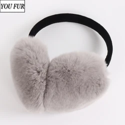 Good Elastic Rex Rabbit Fur Women Earmuff Winter Warm Genuine Rex Rabbit Fur EarMuffs Lady Fluffy 100% Natural Real Fur Earflaps