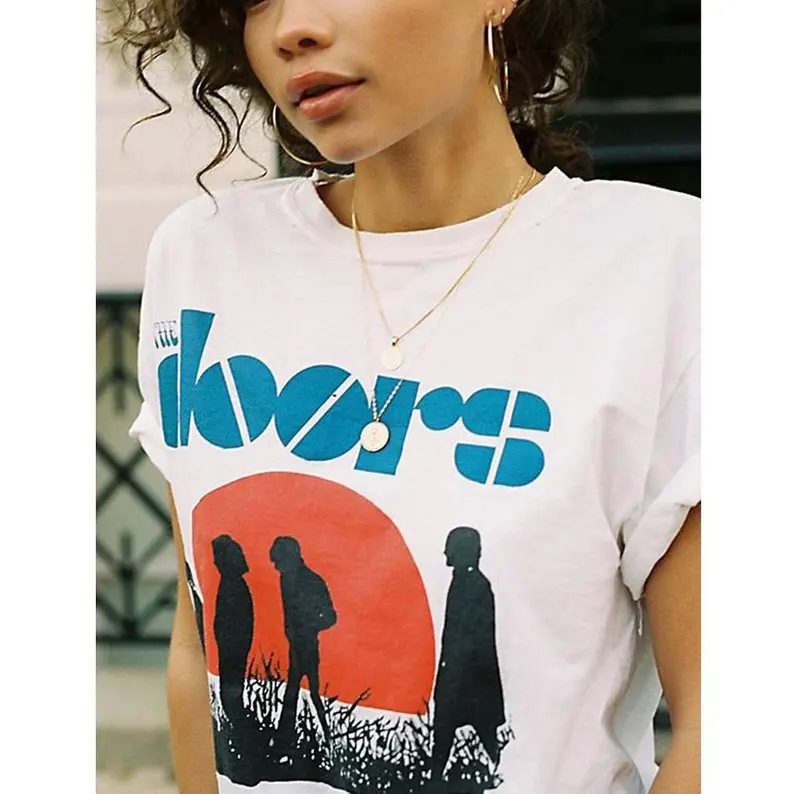 Sunfiz T Shirt Women Doors Sun Print Graphic Tee Kawaii Top Female Clothes Casual Y2k Vintage Aesthetic Streetwear Flora