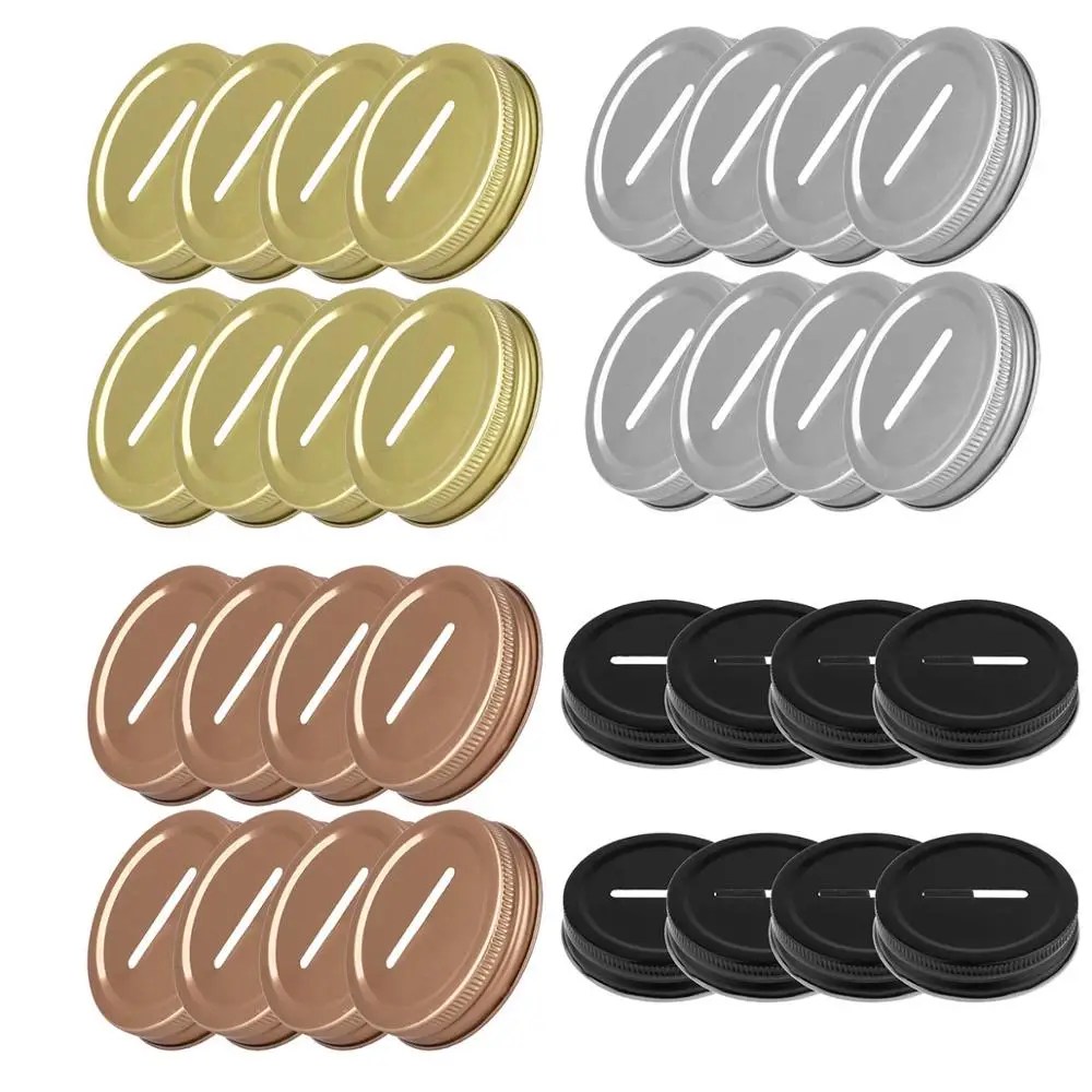 70mm 8pcs Coin Slot Piggy Bank Lid Stainless Steel Metal Covers Storage Ball Canning Jars Slotted Inserts Cap Kitchen Supplies