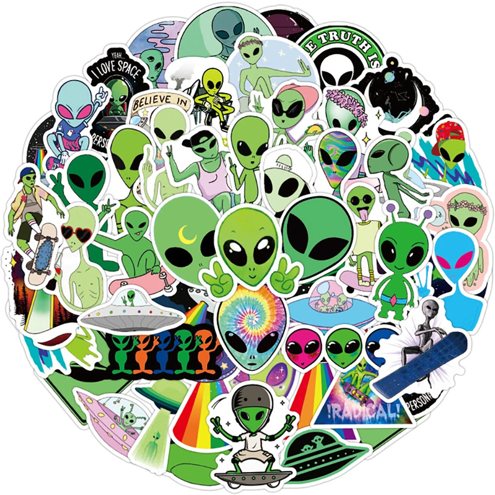 10/30/50PCS Cartoon Aliens UFO Space Stickers DIY Snowboard Laptop Luggage Fridge Graffiti Sticker Decal Cool Kid Toys Gift