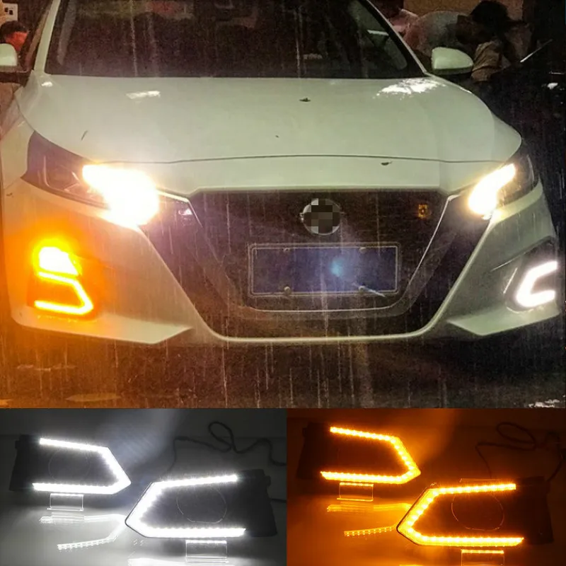 2PCS For Nissan Altima Teana 2019 2020 LED Daytime Running Light Waterproof Car LED DRL fog Lamp with Turn Signal style Relay