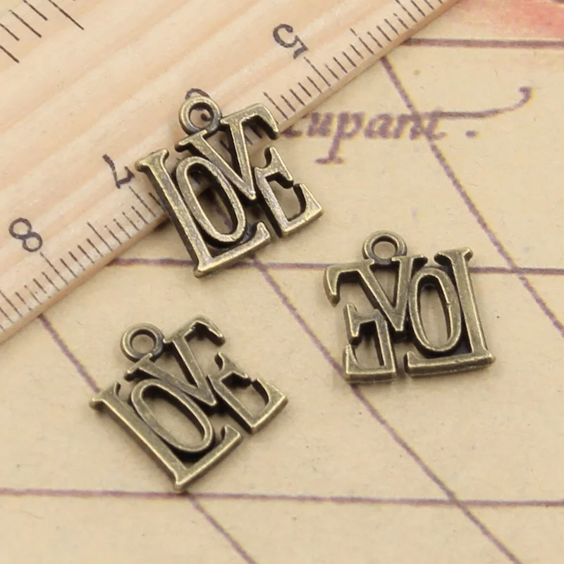 20pcs 3colors Charms LOVE 15x13mm Tibetan DIY Retro Jewelry Bracelet Necklace Antique Bronze Pendant Silver Color Gold Making