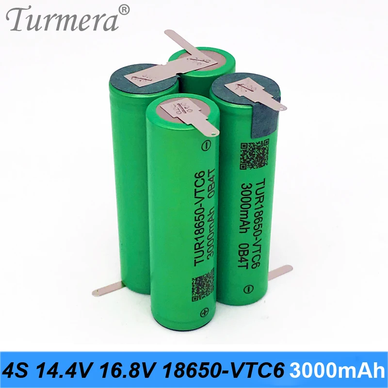 Turmera 4S 16.8V 14.4V 18650 VTC6 3000mAh 6000mAh Lithium Battery 30A Soldering Strip for Screwdriver Batteries Shura Customize