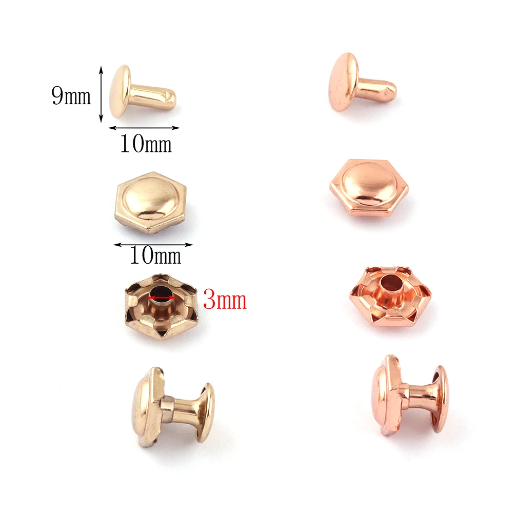 10mm Rose Gold Metal Double Cap Rivet,Button Round Rivet,Rivet Studs for Purse Bags Handbags Shoes Belts Leather Craft DIY