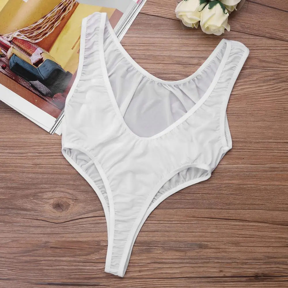 Bañadores transparentes para mujer, traje de baño de corte alto con Tanga, leotardo, ropa interior de playa