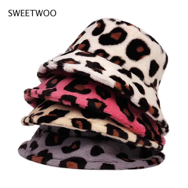 

Fashion leopard bucket hat women autumn winter warm bucket hats hat outdoor travel fisherman chap