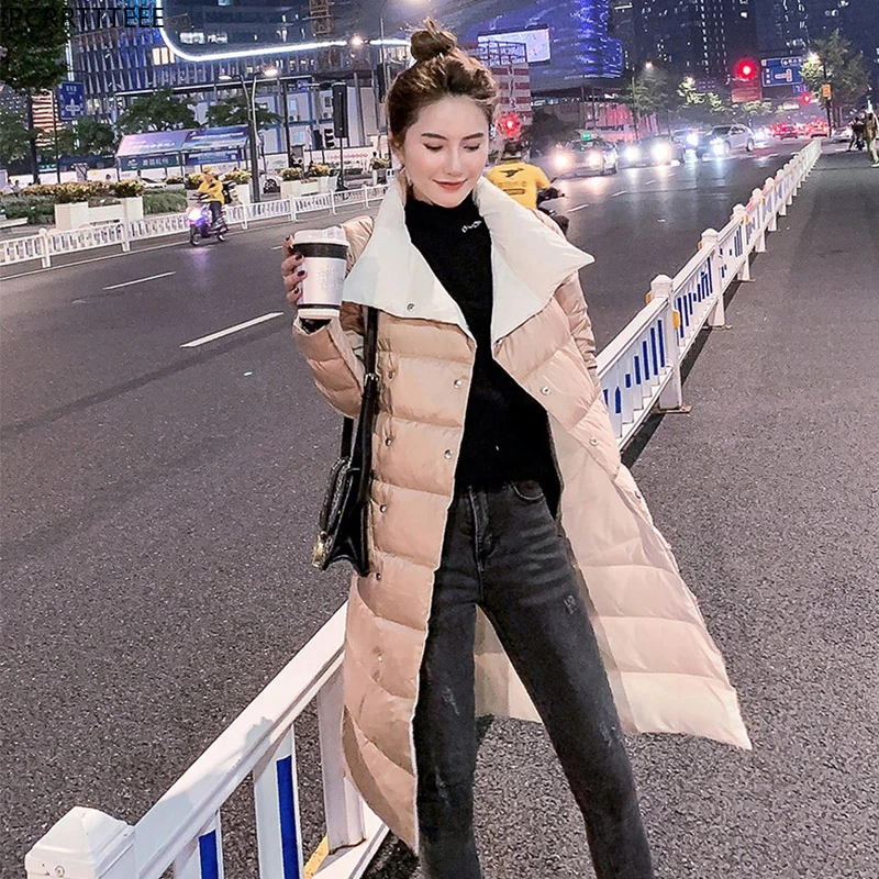 Autumn Winter Female Women Long Coats Double Sided Coats Jacket Women Ultra Light 90% White Duck Down Jacket Slim Down Coat