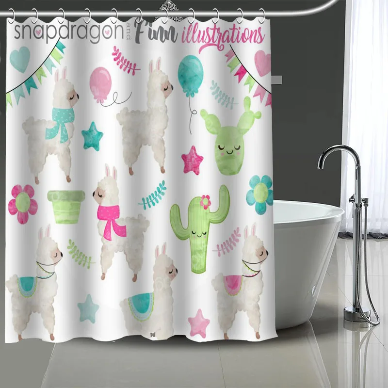 Cartoon Llama Shower Curtains Waterproof Fabric Bathroom Decoration Supply Washable Bath And Shower Curtain Custom