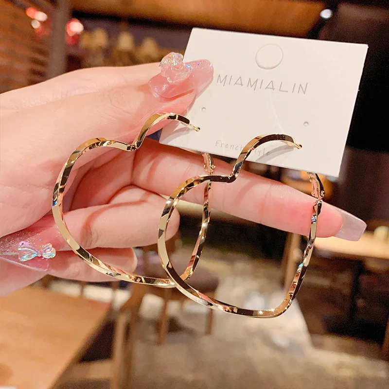 BLIJERY New Punk Gold Silver Color Heart Hoop Earrings for Women Jewelry Gift Female Hip hop Big Metal Earring