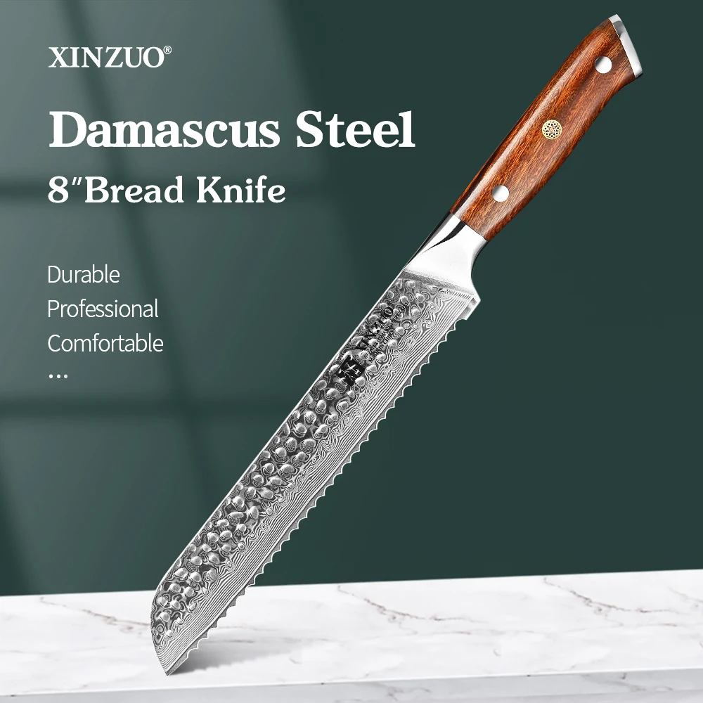 

XINZUO 8'' Inches Bread Knife VG10 67 Layers Damascus Steel Cake Slicer Cutter Pizza Butter Pastry Knives Kitchen Baker Tools