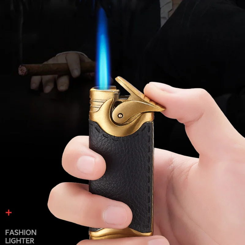 Briquet à Jet de torche à gaz rechargeable Vintage, briquet Butane en cuir pour fumer, cadeau coupe-vent pour Cigarette pour petit ami