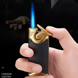 Vintage Refillable Gas Torch Jet Lighters Smoking Leather Butane Briquet Tempete  For Cigarette Windproof Gift For Boyfriend