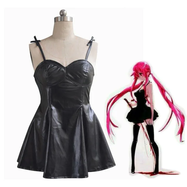 Anime The Future Diary Gasai Yuno Black PU Leather Fancy Dress Cosplay Costume Mirai Nikki Braces Skirt Performance Costumes