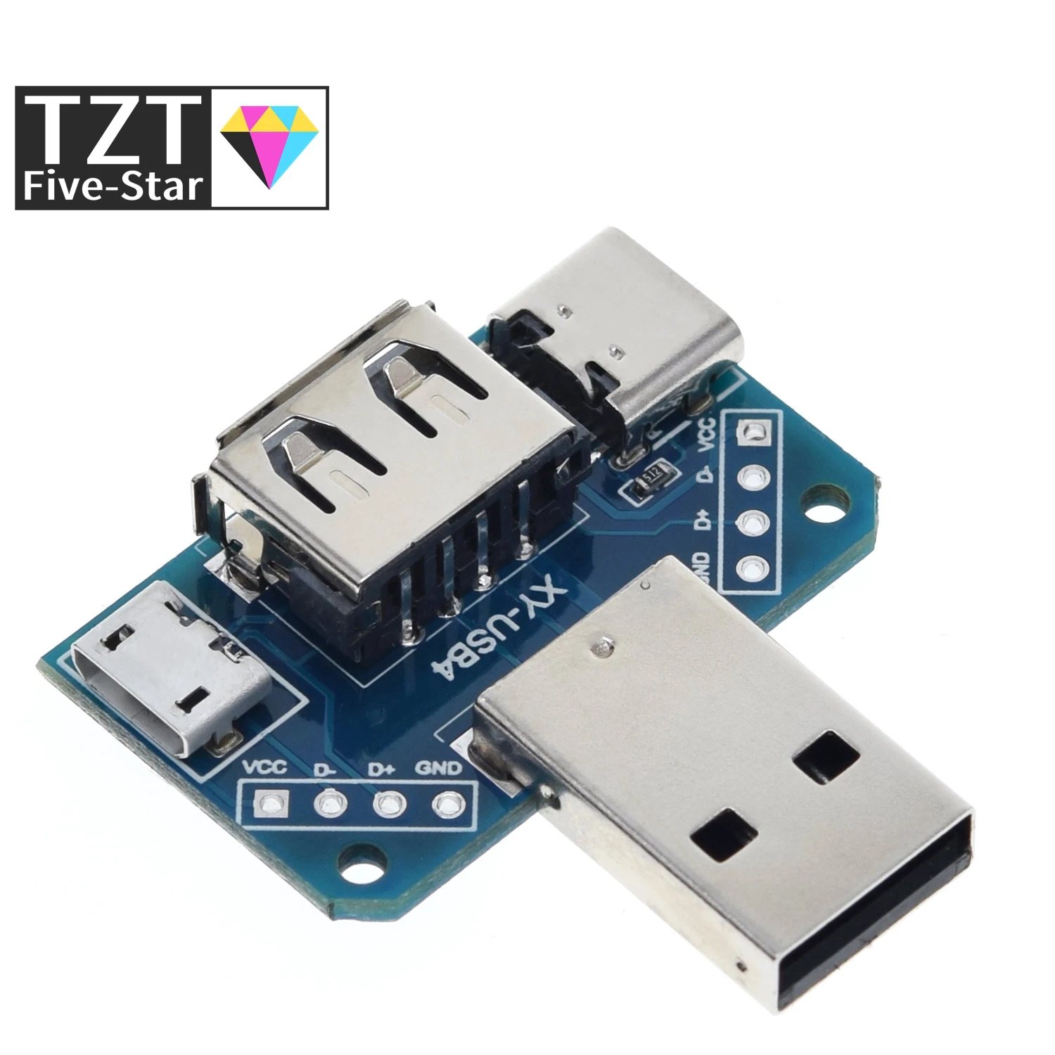 USB-Adapterplatine XY-USB4: USB-Stecker auf Typ-C-Mikro-USB-Buchse 2.54-4P Transfer-Testplatine – Detail 3