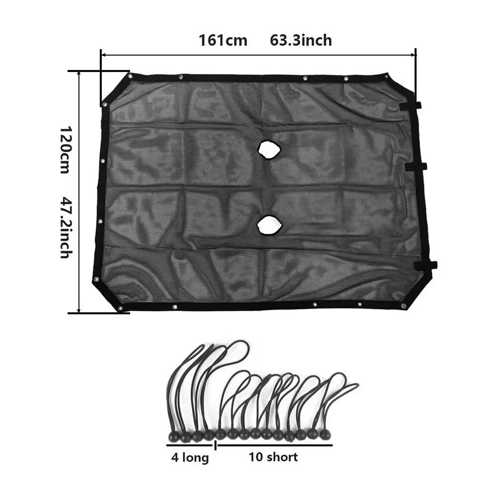 Sun Shade - Black Mesh FOR 2007-2018 Jeep Wrangler JK JKU 2-4Door Sun Shade Top Net Cover Black Roof Mesh