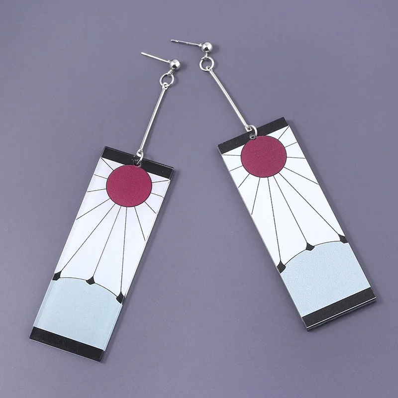 Fashion Acrylic Tanjiro Earrings Anime Cosplay Props Hanafuda Drop Long Earrings for Women Girls Jewelry