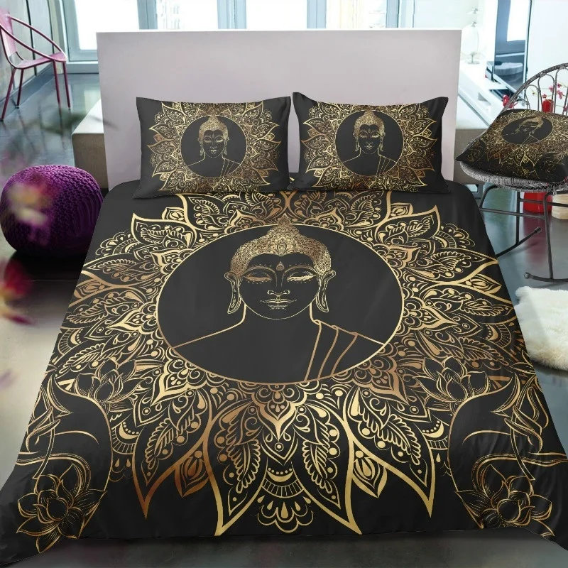 

Buddha Black Duvet CoverZen Duvet Cover Reiki Decor Mandala Bedding Cover and Pillow Cases Modern Duvet Cover Bedroom Decor