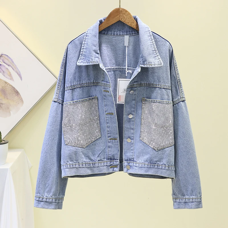 2024 New Autumn Denim Jacket For Women Loose Casual Hot Drilling Jeans Coats Female Outwear Denim Feminine Chaqueta Mujer Coat