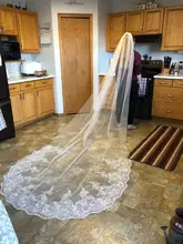 Long Ivory Wedding Veil with Lace Edge #3