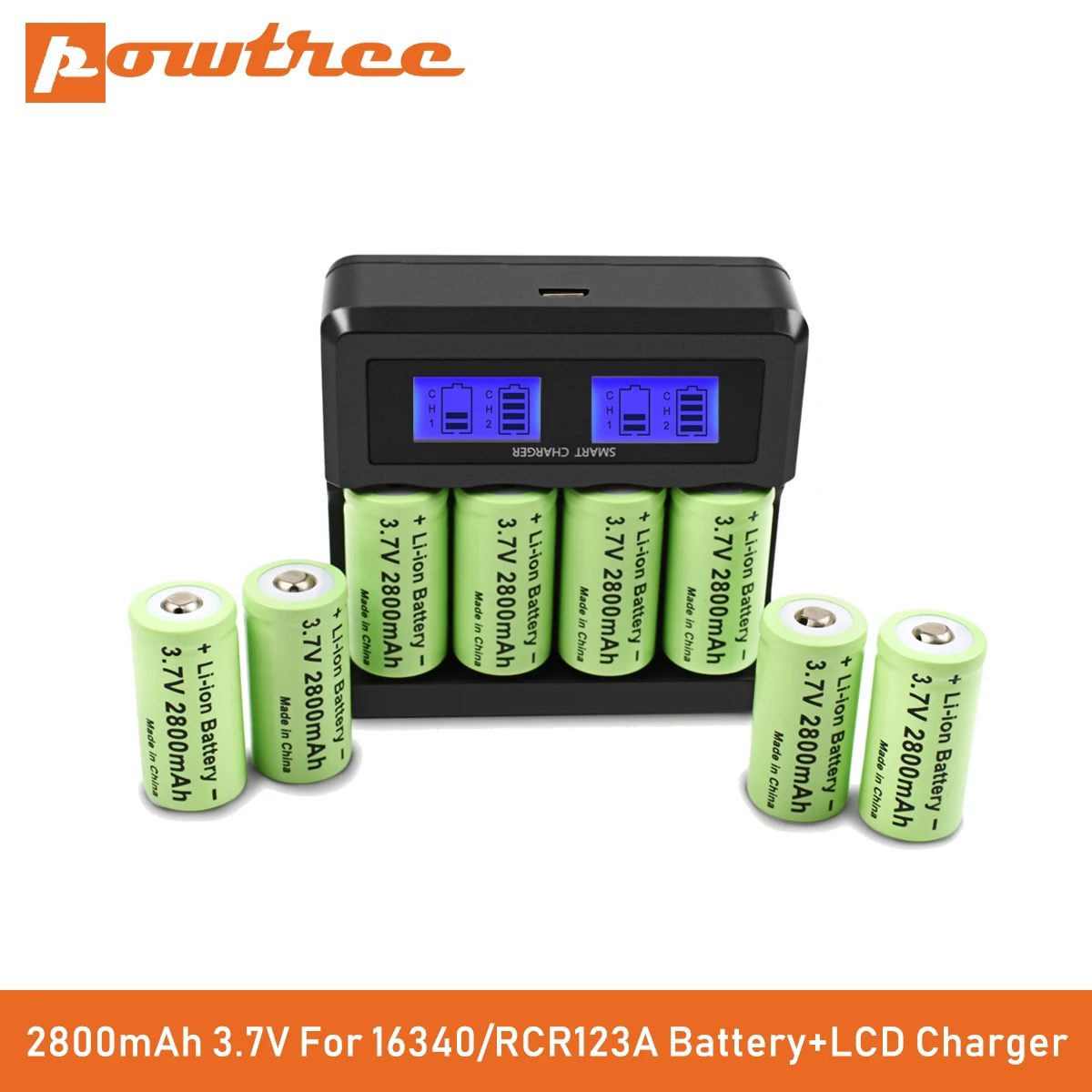 Powtree CR123A RCR 123 ICR 16340 Battery 2800mAh 3.7V Li-ion Rechargeable Battery For Arlo Security Camera L70