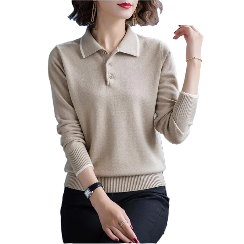 

2022 Fashion Doll Collar Knitted Sweater Middle aged Women Autumn Winter Pullover Casual Tops Bottoming Sweaters KW214