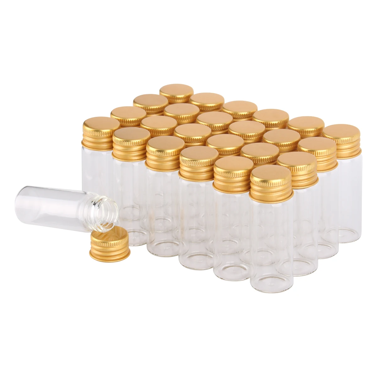 

24 pieces 14ml Transparent Glass Spice Bottles Jars with Golden Aluminum Lids 22*60mm Tiny Glass Vials for DIY Crafts