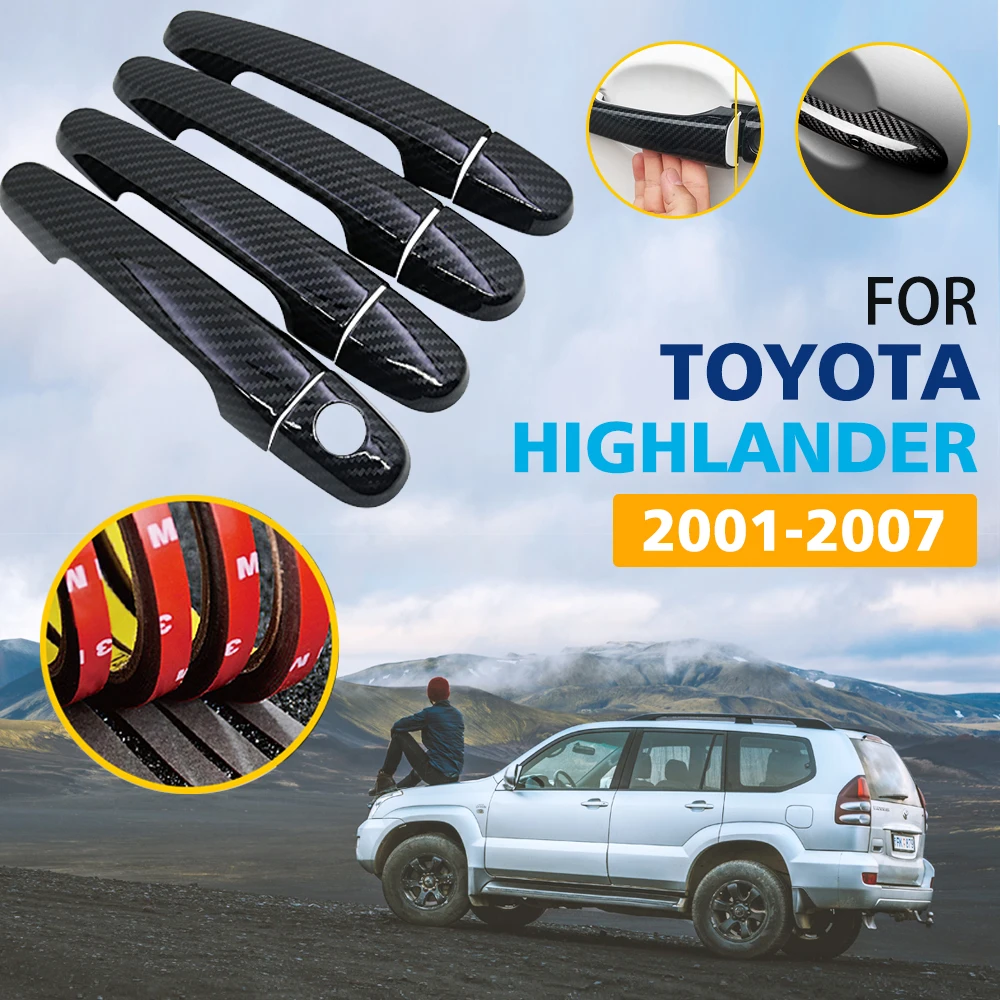 

Black Color Carbon Fiber Door Handles Cover Trim for Toyota Highlander MK1 2001~2007 Car Accessories Styling Sticker 2002 2003