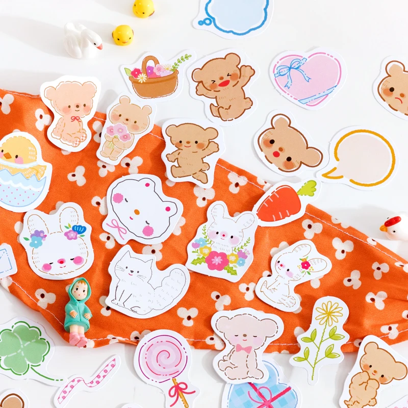 45Pieces Bear Bunny Mini Box Stickers Cartoon Cat heart account Scrapbook materials Handbook Album Items Decorative 4CM