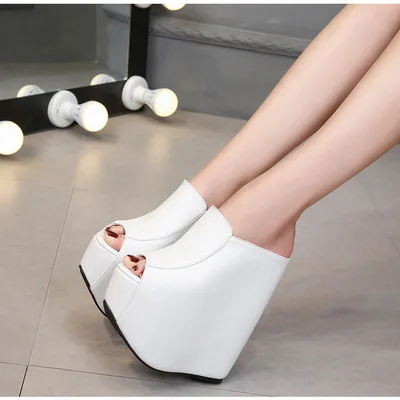 

New Summer Wedge Slippers High Heels 15/18CM Muffin Thick Platform Heel Women Slippers Casual Female Ladies Fish Mouth Shoes