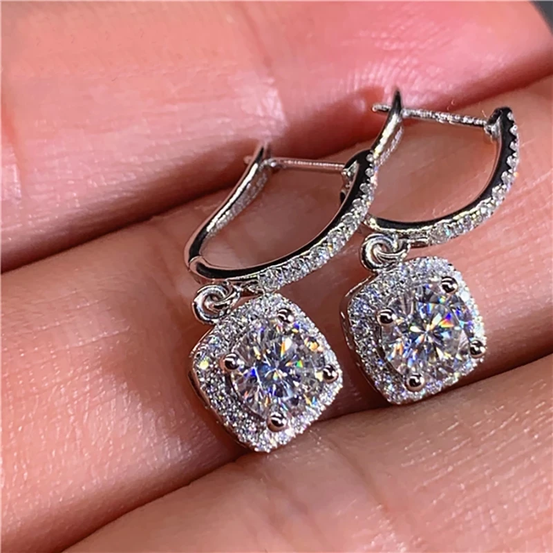 10K Au417 White Gold Earring DVVS Moissanite Diamonds 1 2 4 6 Carat Round Square Wedding Party Earrings