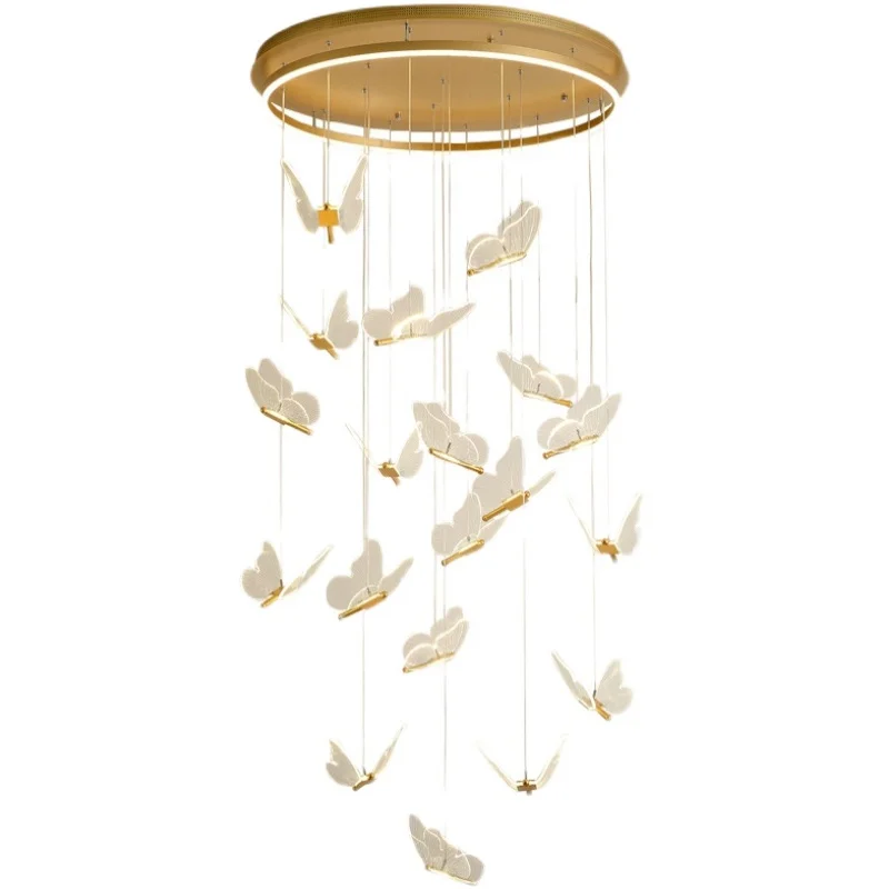 lamp duplex building dining room led  stair chandelier luxury creative Butterfly Art Chandelier