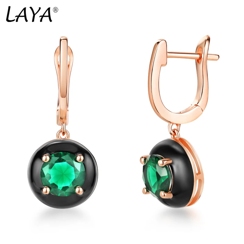 

Laya Silver Earrings For Women Pure 925 Sterling Silver Retro Style Created Crystal Green Glass Enamel Fine Jewelry 2021 Trend